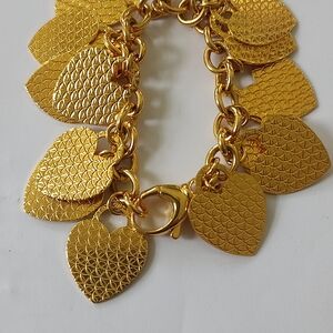 BRONZE MILOR ITALY 6 1/2" Elegant Gold Tone Heart Charm Bracelet